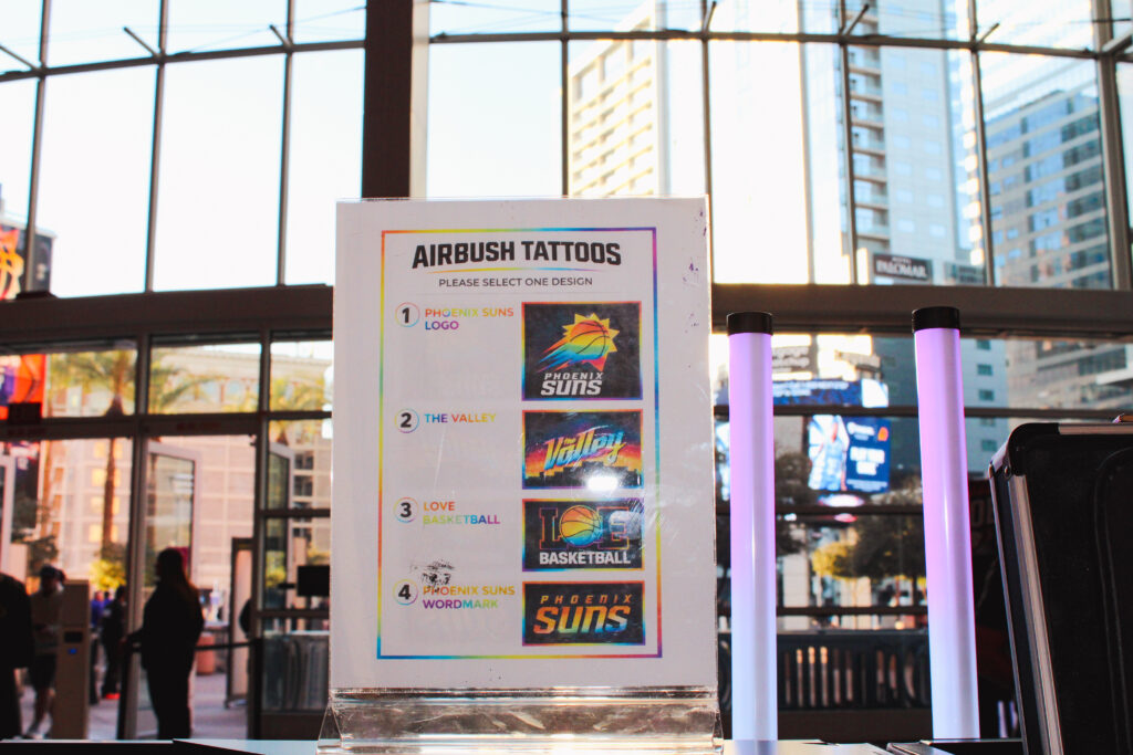Airbrush temporary tattoo sign at an Arizona party